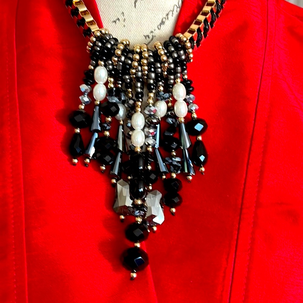 Stunning statement piece great for holidays Chicos gold and black crystals